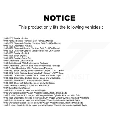 Paire de cylindres de roue de frein à tambour arrière, pour Chevrolet Cavalier Pontiac Sunfire Gran