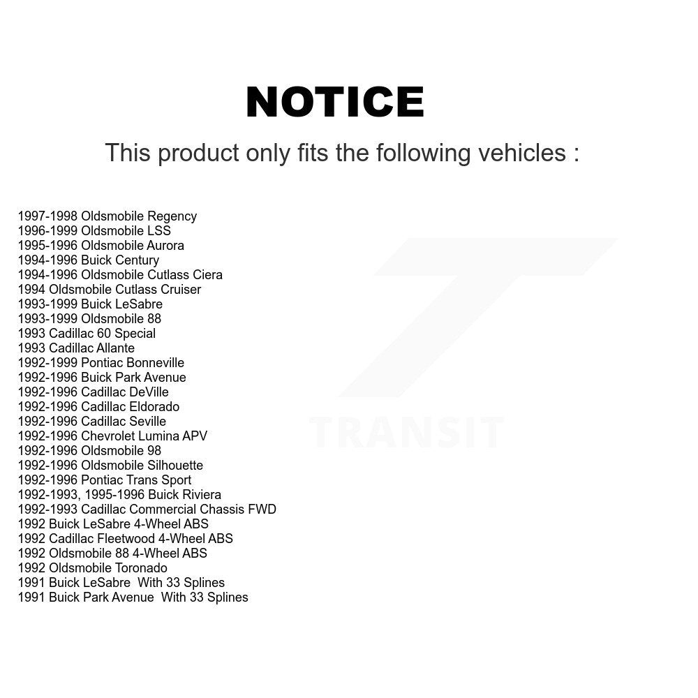 Paire d'assemblage de roulement et moyeu de roue avant, pour Buick Cadillac LeSabre Oldsmobile 8