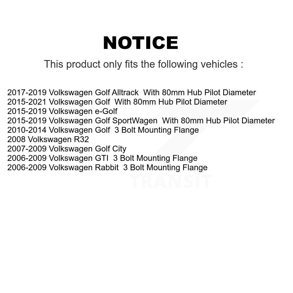 Paire d'assemblage de moyeu de roulement de roue avant, pour Volkswagen Golf SportWagen Rabbit Cit