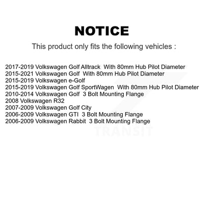 Paire d'assemblage de moyeu de roulement de roue avant, pour Volkswagen Golf SportWagen Rabbit Cit