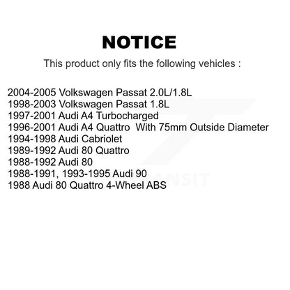 Paire de roulements de roue avant pour Volkswagen Passat Audi A4 Quattro Cabriolet 90 80