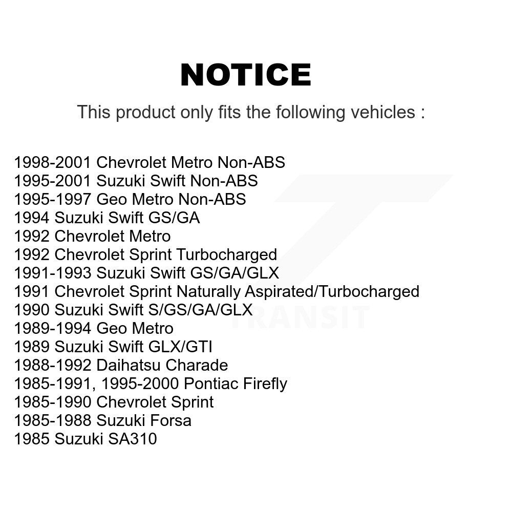 Paire de roulements de roue intérieure arrière, pour Metro Geo Pontiac Firefly Suzuki Chevrolet
