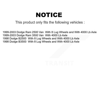 Roulement de roue extérieur avant et paire de course pour Dodge Ram 3500 Van 2500 B3500 B2500