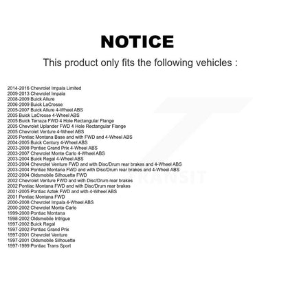 Kit d'assemblage de roulement et moyeu de roue avant et arrière, pour Chevrolet Impala Buick Pontiac
