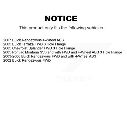 Kit d'assemblage de roulement et moyeu de roue avant et arrière, pour Buick rendez-vous Pontiac Montan