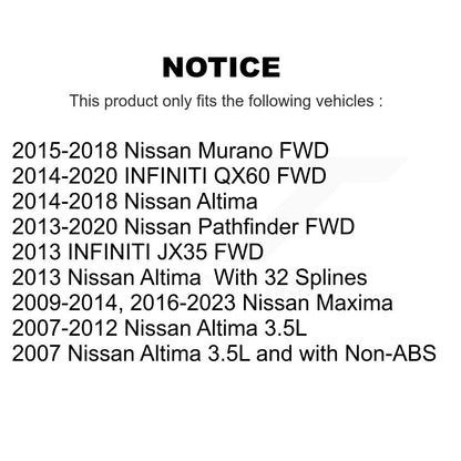 Kit d'assemblage de roulement et moyeu de roue avant et arrière, pour Nissan Altima Pathfinder Murano