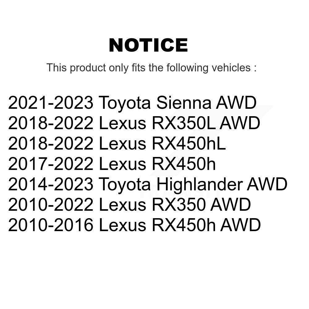 Paire d'assemblage de roulement et moyeu de roue arrière, pour Toyota Highlander Lexus RX350 Sienna