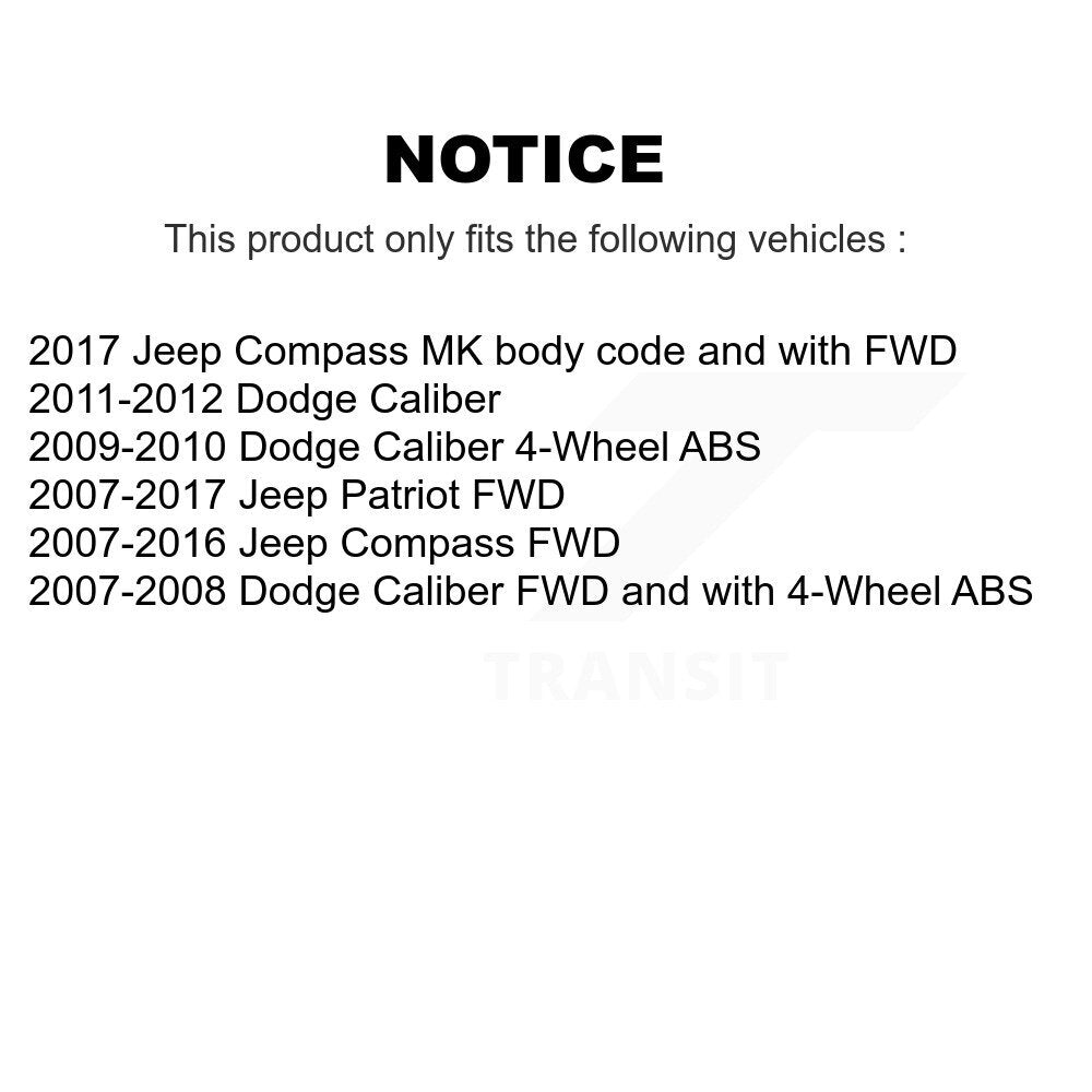 Kit d'assemblage de moyeu de roulement de roue avant et arrière, pour Jeep Patriot Compass Dodge Caliber