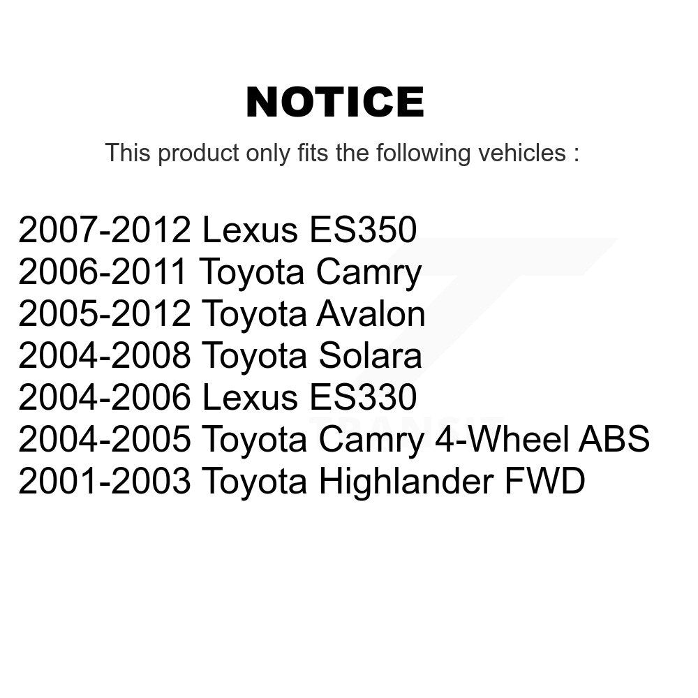 Kit d'assemblage de roulement et moyeu de roue avant et arrière, pour Toyota Camry Lexus ES350 Solara