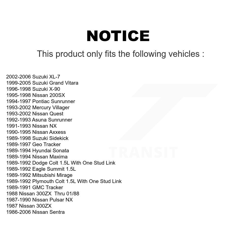 Paire de maillons avant pour Nissan Sentra Suzuki Grand Vitara Geo Tracker Sidekick XL-7