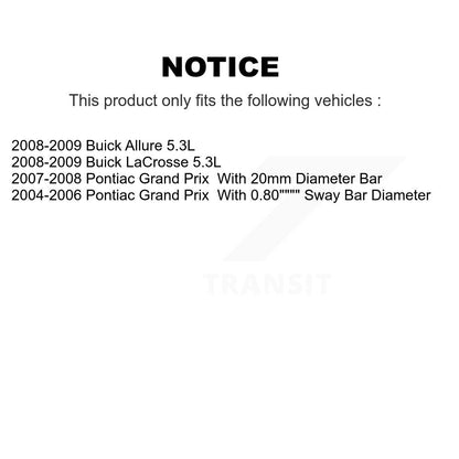 Kit de liaison de Suspension avant et arrière, pour Pontiac Grand Prix Buick LaCrosse Allure