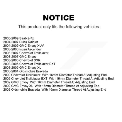 Kit d'extrémité de biellette de direction de rotule avant, pour Chevrolet GMC envoyé Trailblazer XL EXT SSR