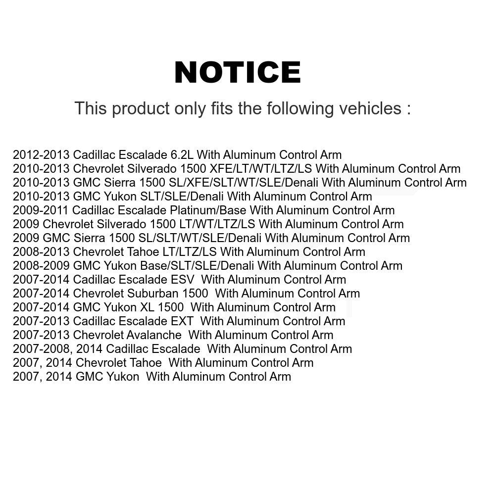 Kit de rotule avant et d'extrémité de biellette de direction, pour Chevrolet GMC Sierra 1500 Silverado Taho