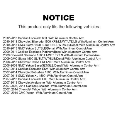 Kit de rotule avant et d'extrémité de biellette de direction, pour Chevrolet GMC Sierra 1500 Silverado Taho