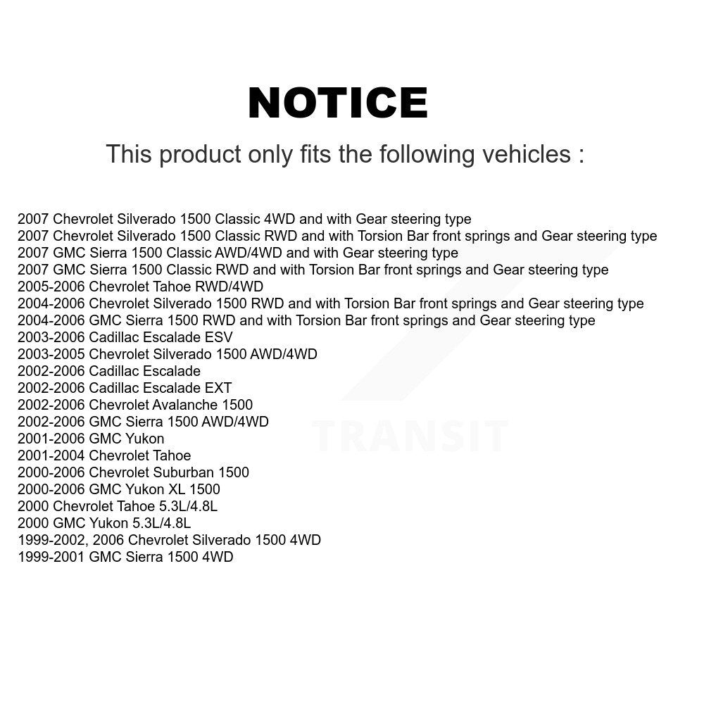 Kit de rotule avant et d'extrémité de biellette de direction, pour Chevrolet GMC Silverado 1500 Sierra Yuko