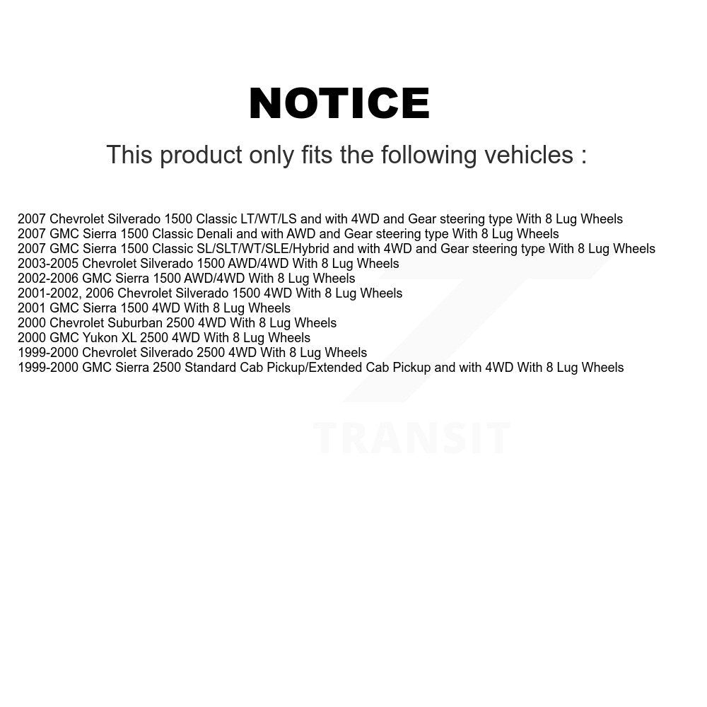 Kit d'extrémité de biellette de roulement de roue avant, pour Chevrolet GMC Silverado 1500 Sierra 250