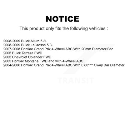 Kit de liaison d'assemblage de roulement de moyeu avant, pour Pontiac Grand Prix Buick LaCrosse Allur