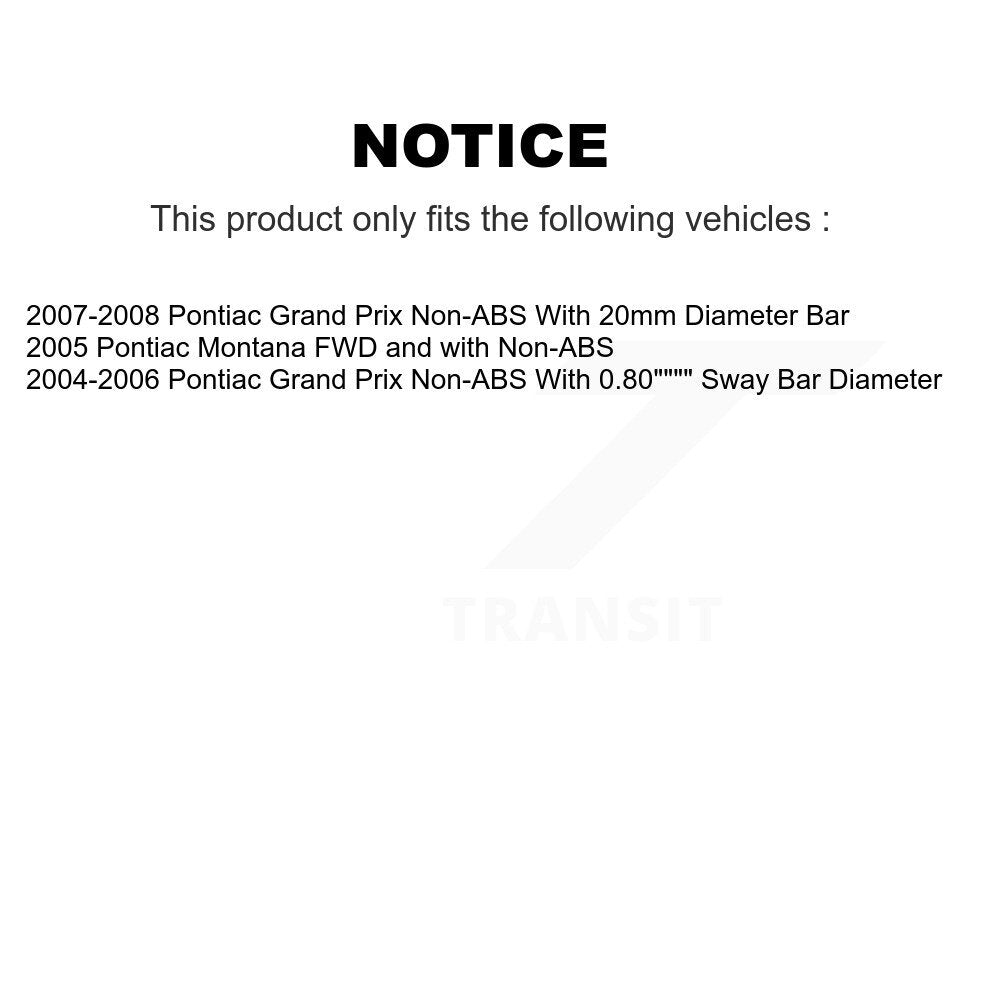 Ensemble de roulement de moyeu avant et Kit de liaison pour Pontiac Grand Prix Montana