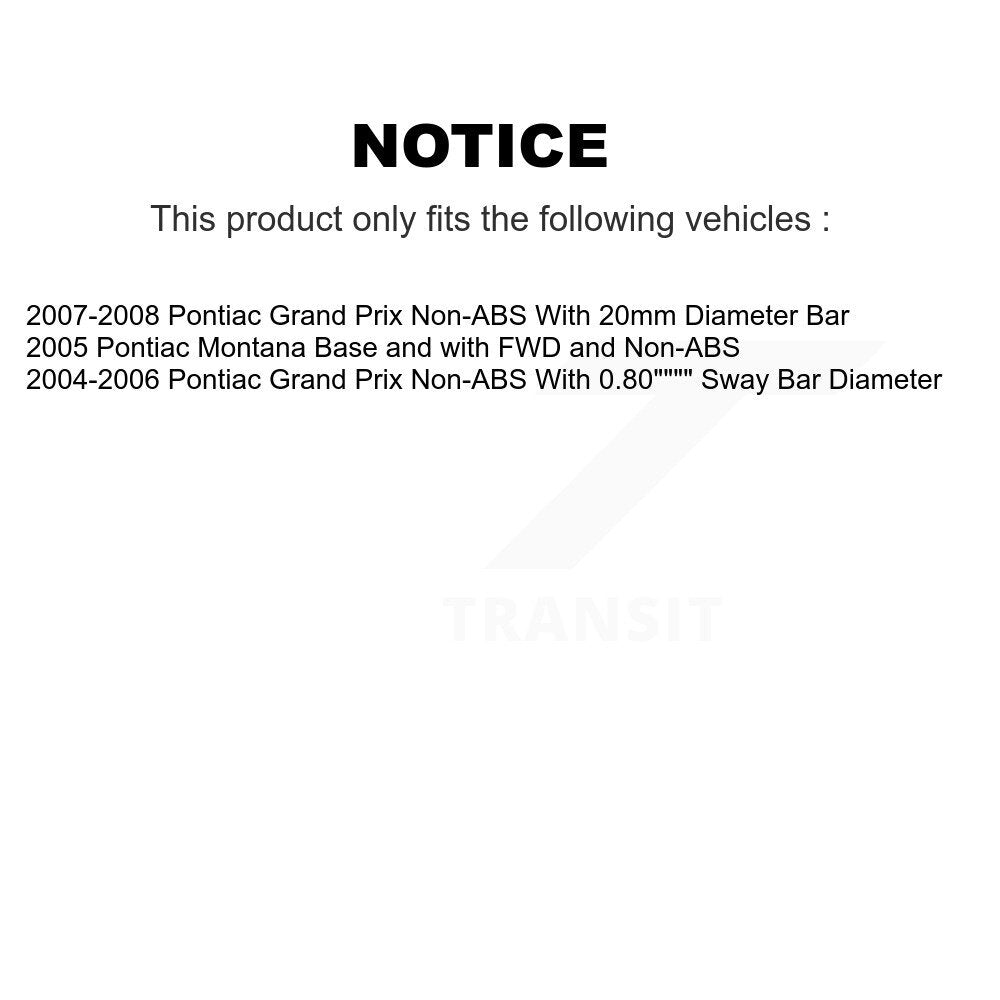 Kit de bras de commande inférieur et de liaison, roulement avant droit, pour Pontiac Grand Prix Montana