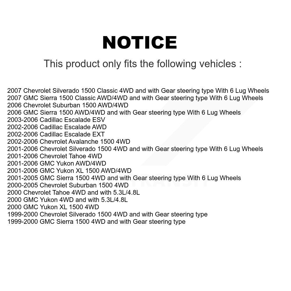Kit de liaison de biellette de direction, roulement avant supérieur et inférieur (6 pièces) pour Chevrolet GMC X