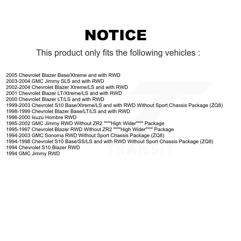 Kit d'amortisseurs avant et arrière, pour Chevrolet GMC S10 Blazer Sonoma Jimmy Isuzu
