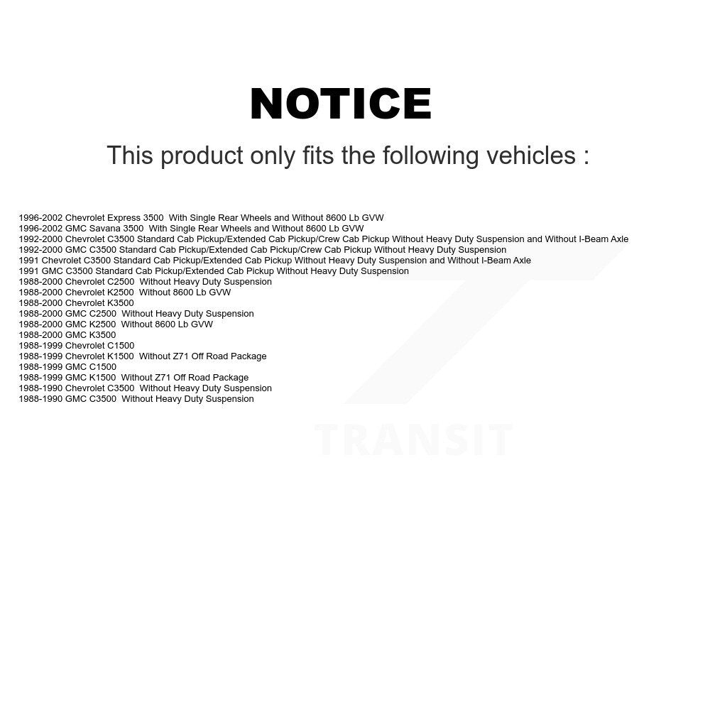 Paire d'amortisseurs arrière pour Chevrolet GMC K1500 C1500 K2500 C2500 K3500 C3500
