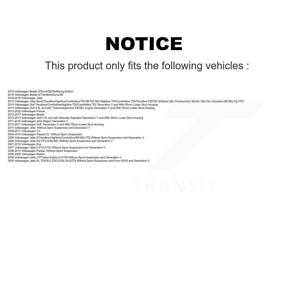 Paire de jambes de suspension avant, pour Volkswagen Jetta Passat Golf Beetle Rabbit Eos