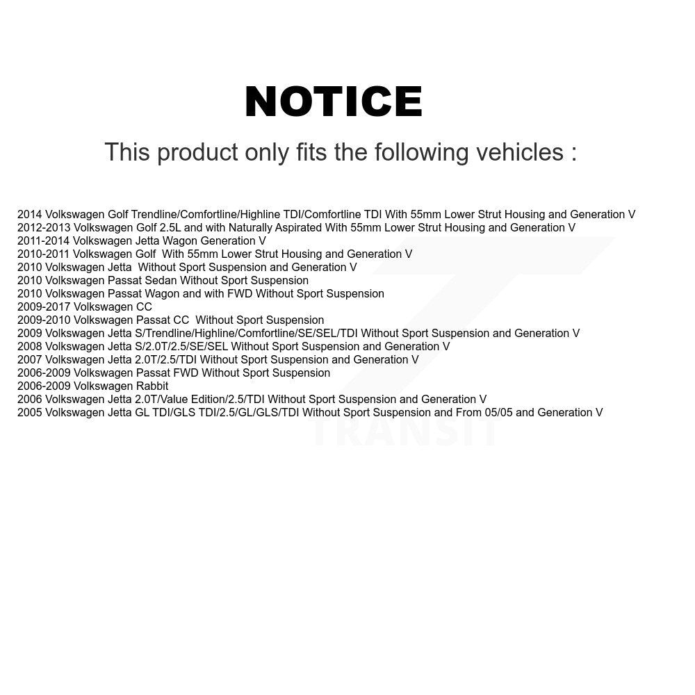Kit de jambes de suspension avant et arrière, pour Volkswagen Jetta Golf Rabbit Passat CC