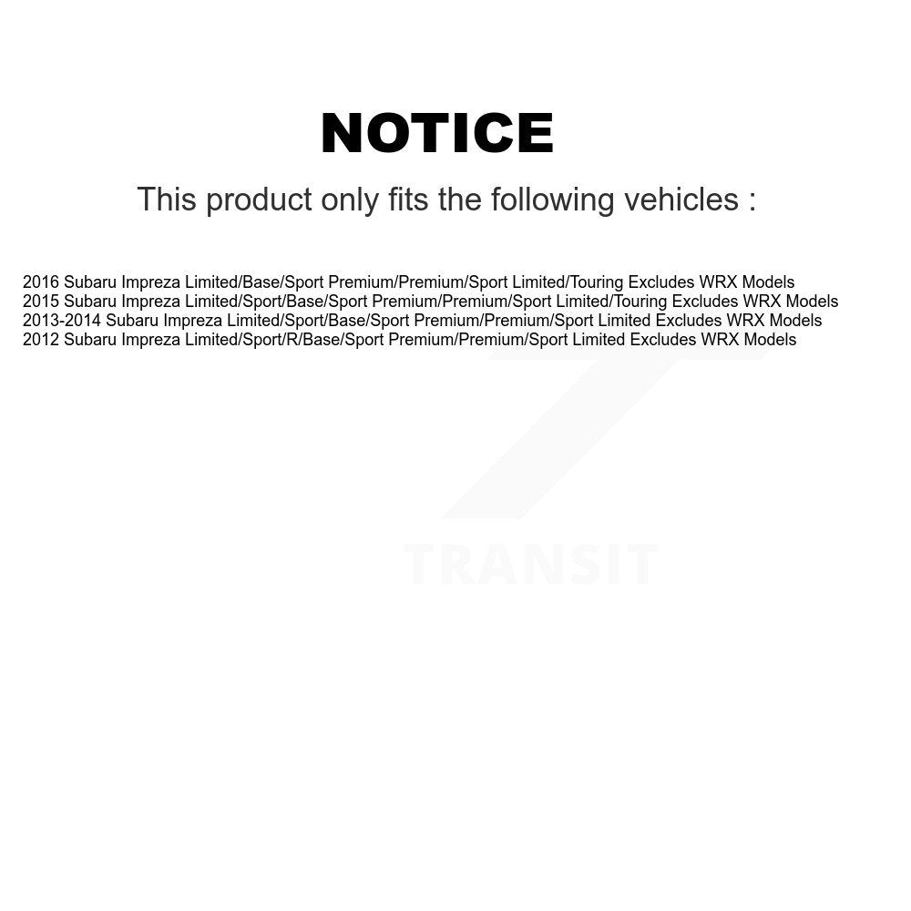 Kit complet de jambe de force et de ressorts hélicoïdaux avant pour Subaru Impreza, exclut les modèles WRX