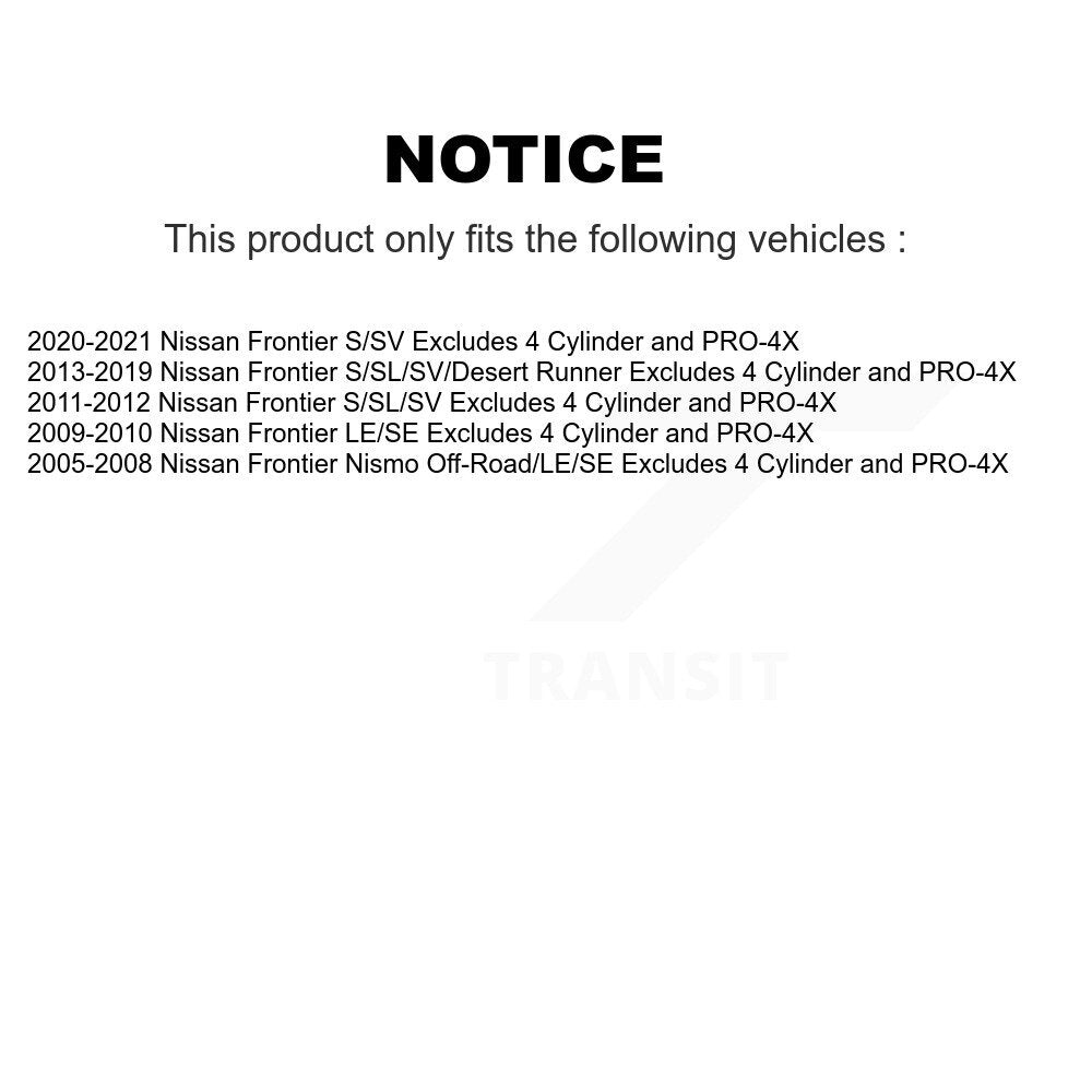 Paire de jambes de force avant et de ressorts hélicoïdaux pour Nissan Frontier, exclut 4 cylindres PRO-4X