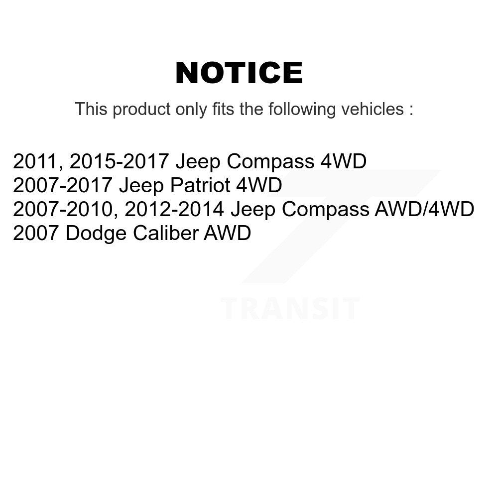Kit de roulement de tambour et de moyeu de freins arrière à revêtement pour Jeep Patriot Compass Dodge Calibe