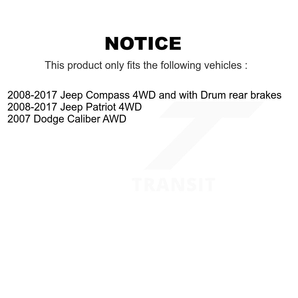 Matériel de chaussure de tambour de frein arrière et Kit de roulement de moyeu pour Jeep Patriot Compass Dodge