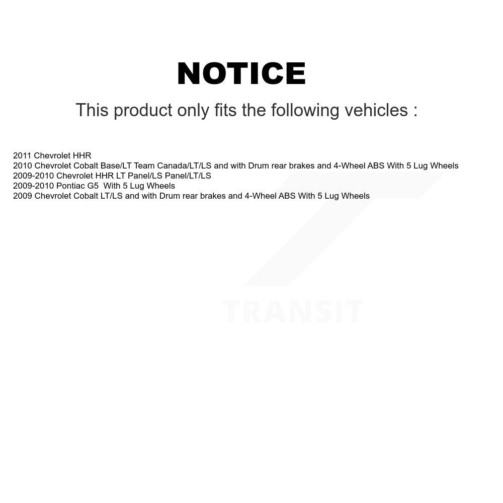Kit d'assemblage de frein à tambour arrière et de roulement de moyeu pour Chevrolet Cobalt Pontiac G5 HH