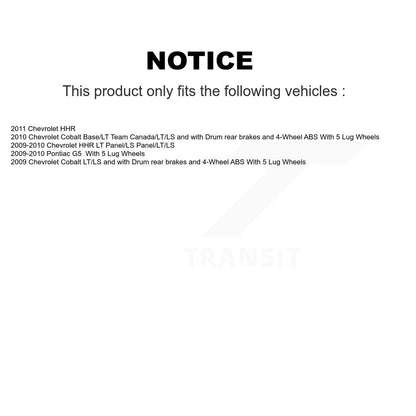 Kit d'assemblage de frein à tambour arrière et de roulement de moyeu pour Chevrolet Cobalt Pontiac G5 HH