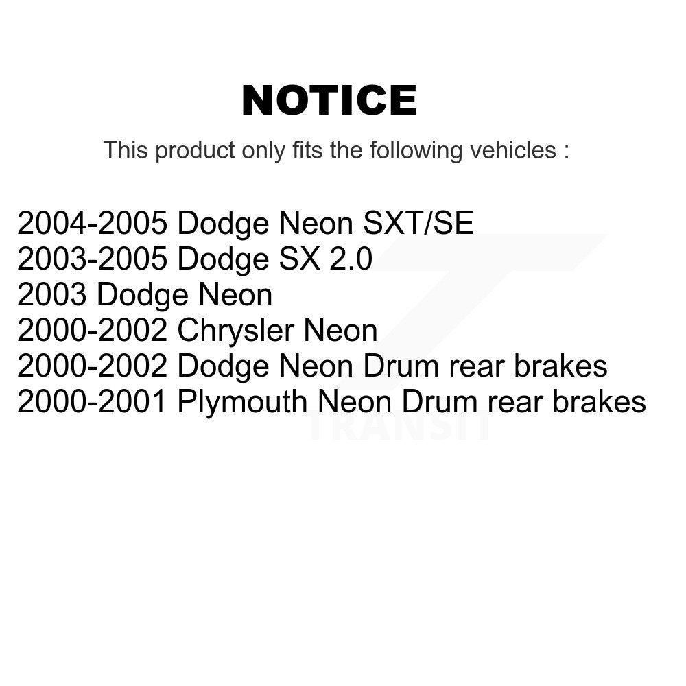 Kit de frein à tambour arrière et de roulement de moyeu pour Neon Dodge Chrysler Plymouth SX 2.0