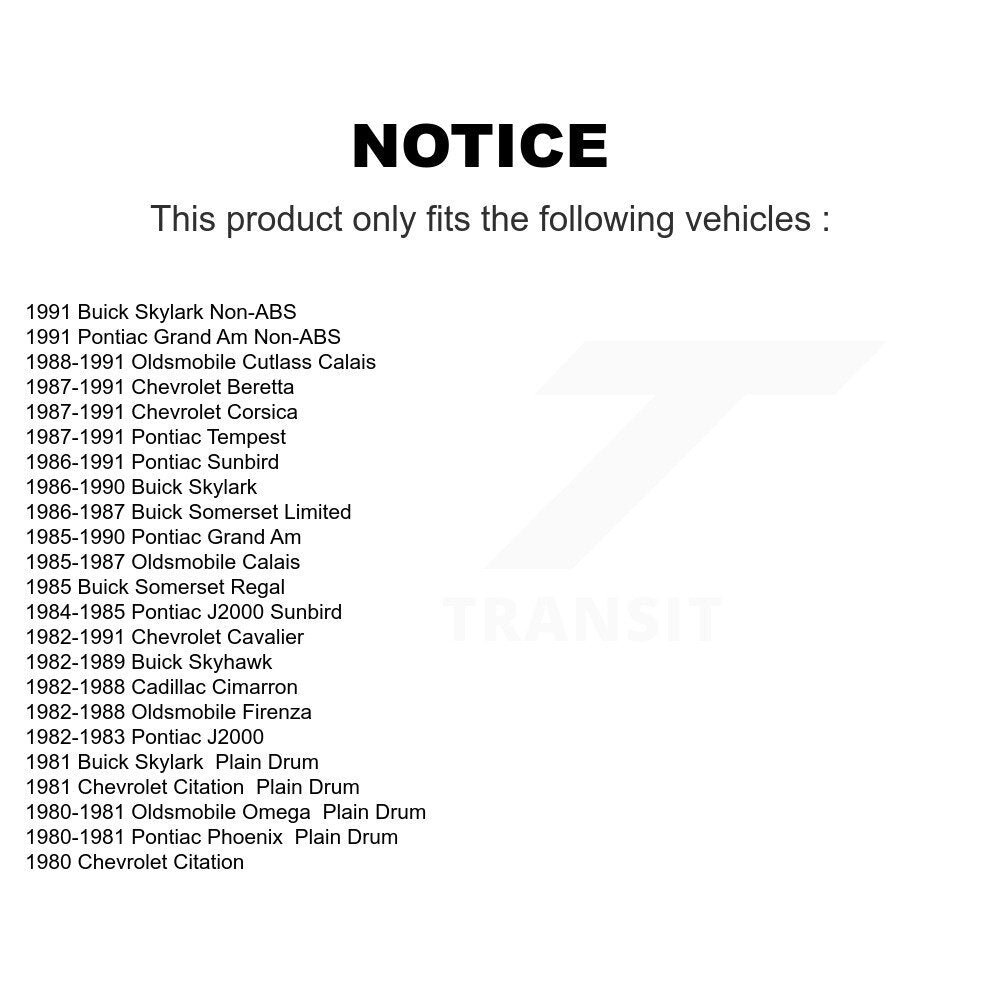 Kit de frein à tambour arrière et roulement de moyeu pour Chevrolet Cavalier Pontiac Sunbird Corsic