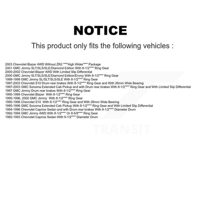 Kit de matériel et roulements de tambour de frein arrière, pour Chevrolet GMC S10 Sonoma Blazer Jimm
