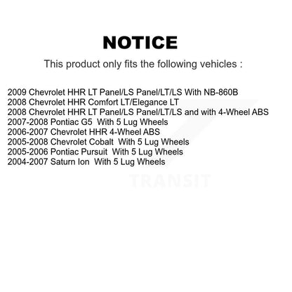 Kit de roulement de moyeu de matériel de tambour de frein arrière, pour Chevrolet Cobalt Pontiac G5 Saturn