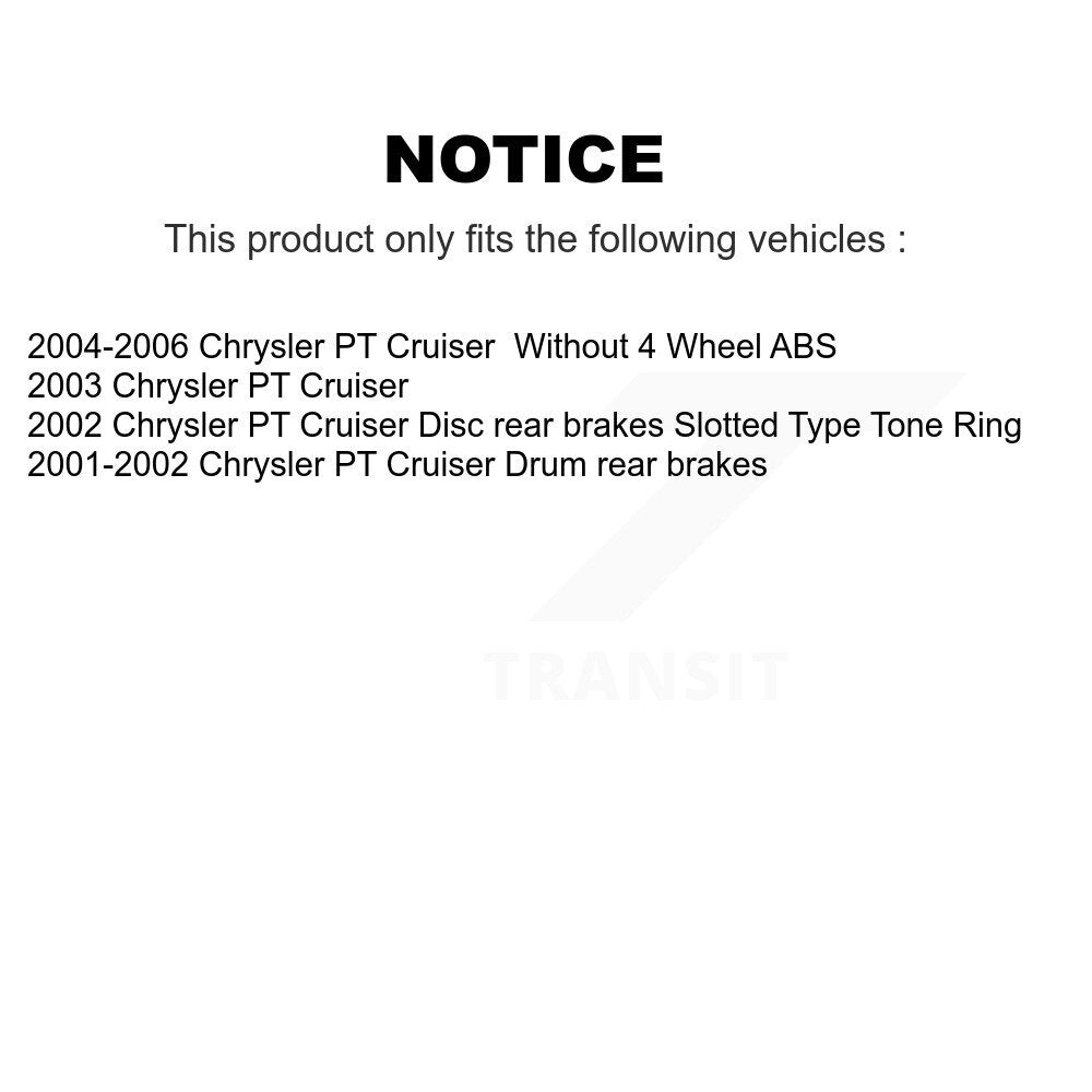 Kit d'assemblage de matériel de tambour de frein arrière et de roulement de moyeu pour Chrysler PT Cruiser