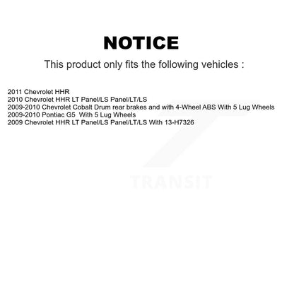 Chaussures de tambour de frein arrière et Kit de roulement de moyeu pour Chevrolet Cobalt Pontiac G5 HHR