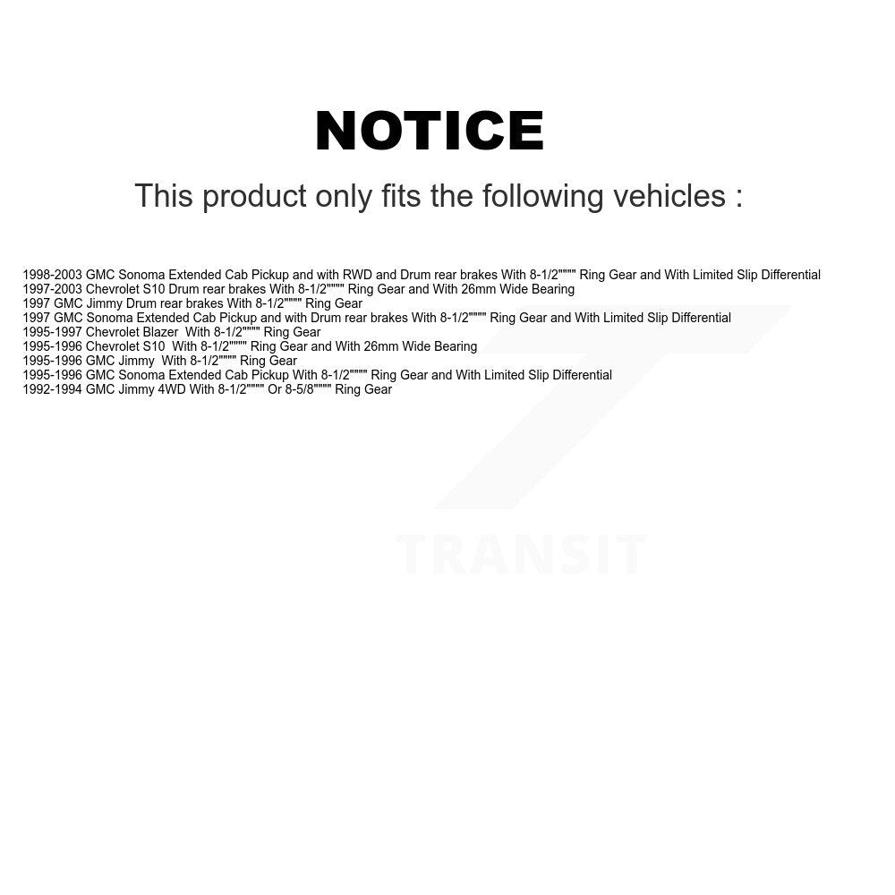 Kit de roulements de frein à tambour arrière et matériel, pour Chevrolet S10 GMC Sonoma Blazer