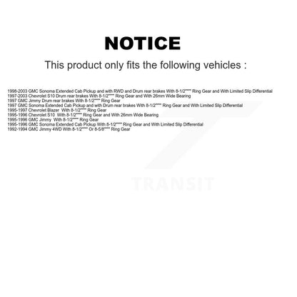 Kit de roulements de frein à tambour arrière et matériel, pour Chevrolet S10 GMC Sonoma Blazer