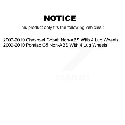 Kit de roulement de moyeu de chaussure et de matériel de frein à tambour arrière pour Chevrolet Cobalt Pontiac G5