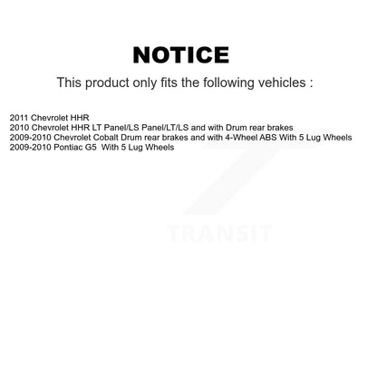 Kit de roulement de moyeu de chaussure et de matériel de frein à tambour arrière pour Chevrolet Cobalt Pontiac G5