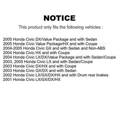 Kit de roulements de moyeu pour cylindres de roue arrière et chaussures de tambour revêtues (7 pièces) pour Honda Civic