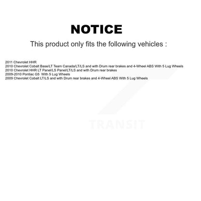 Kit de roulements de moyeu pour cylindres de roue arrière et chaussures de tambour (8 pièces) pour Chevrolet