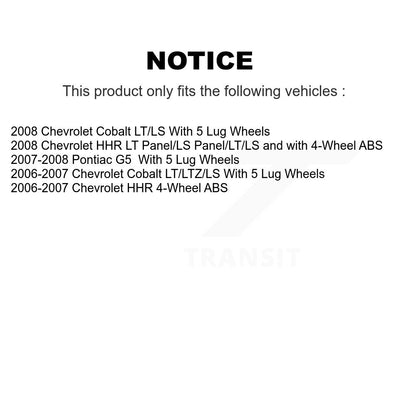 Kit de roulements de moyeu, cylindres de roue arrière, tambour et chaussures (8 pièces) pour Chevrolet Cobalt G5