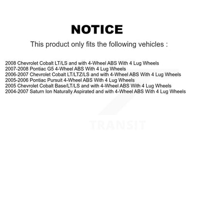 Kit de roulements de moyeu pour cylindres de roue arrière et chaussures de tambour, pour Chevrolet Cobalt Pontiac