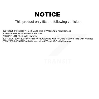 Kit de roulement de moyeu de roue avant et capteur ABS pour INFINITI FX35 FX45 avec harnais