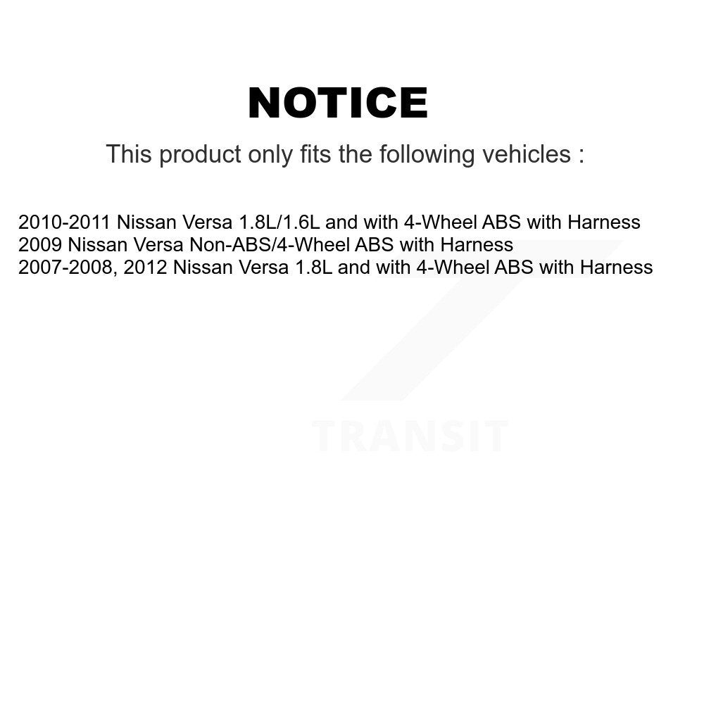 Kit de roulement de moyeu de roue avant et capteur ABS pour Nissan Versa avec harnais
